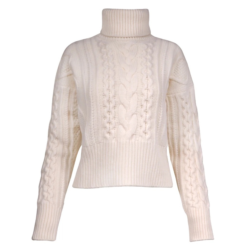 Roberto Collina Dolcevita Cropped Cable Knit Sweater in Bianco